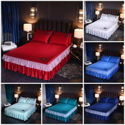 Washed Silk Solid Color Skirt Non-slip Bedspread Bed Cover