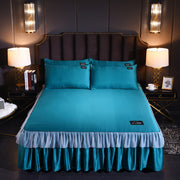 Washed Silk Solid Color Skirt Non-slip Bedspread Bed Cover