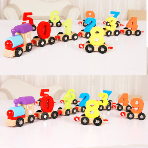 Children's building blocks digital train puzzle assembling color wooden train train educational toys