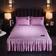 Washed Silk Solid Color Skirt Non-slip Bedspread Bed Cover