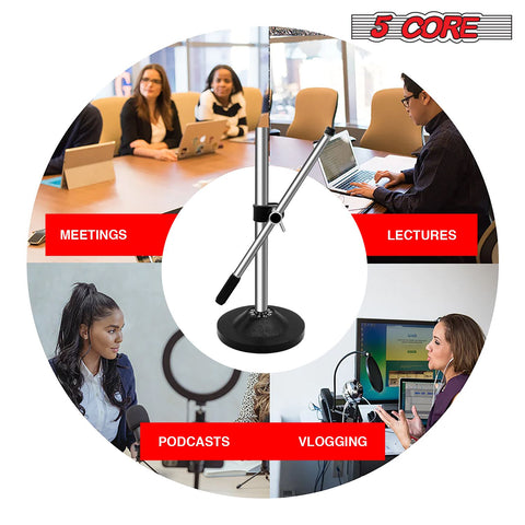 5Core Desktop Mic Stand Universal Desk Microphone Holder Table Top Round Base Stands - MS RBS CH IN